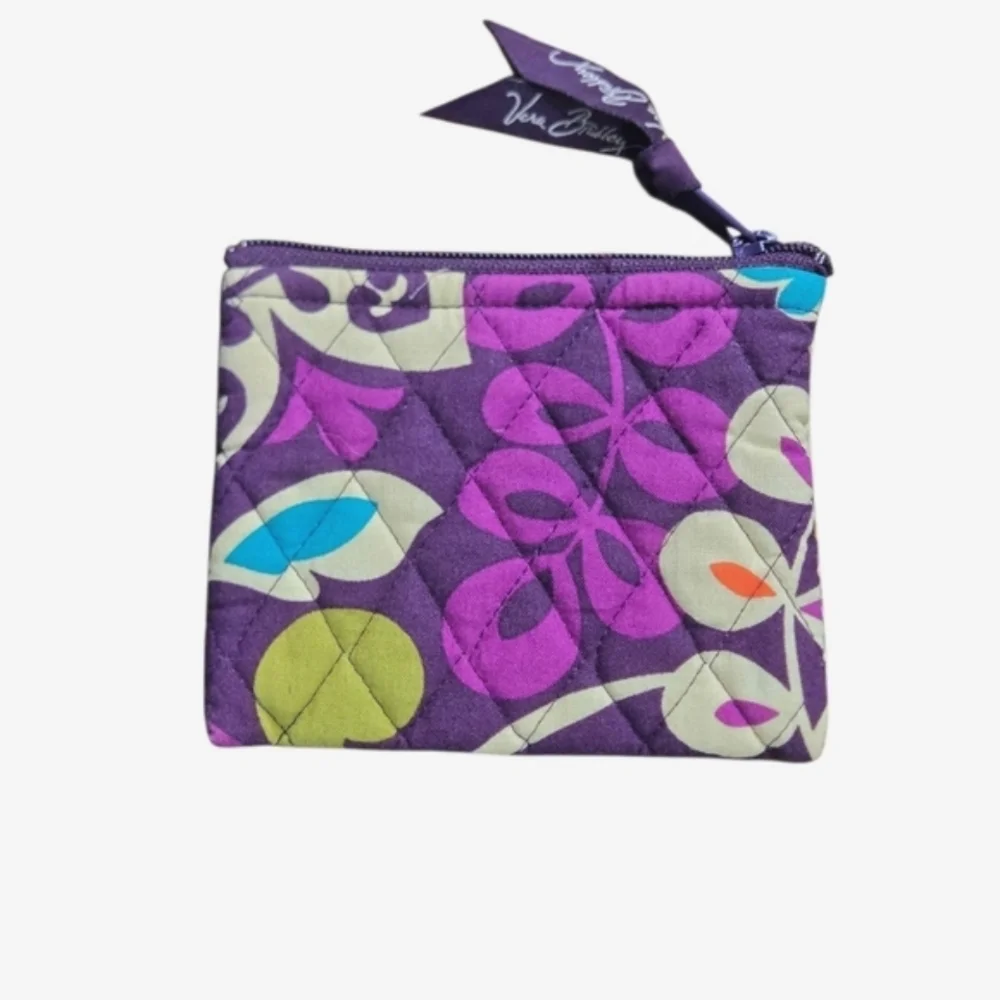 Vera Bradley Plum Crazy Coin Purse Retired Cotton Quilted Zippered Bag